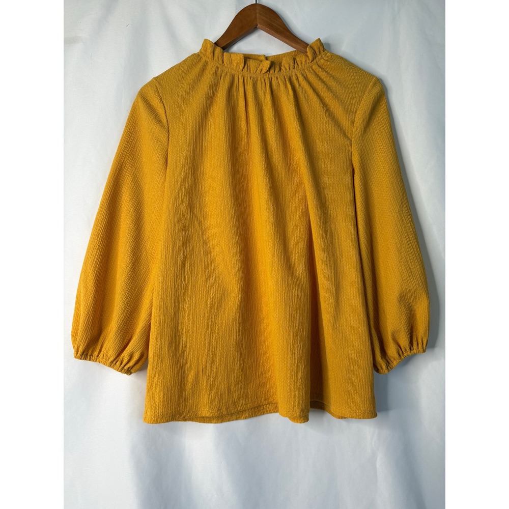 Adrianna Papel M‎ 3/4 bubble sleeve mustard yellow autumn earth ruffle neck top